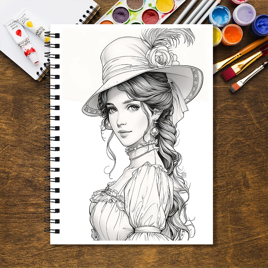 Adult Coloring Book - 8.3x 11.2 Inch 32 Pages Elegant Lady Coloring Book - Helps Reduce Stress and Ease Emotions