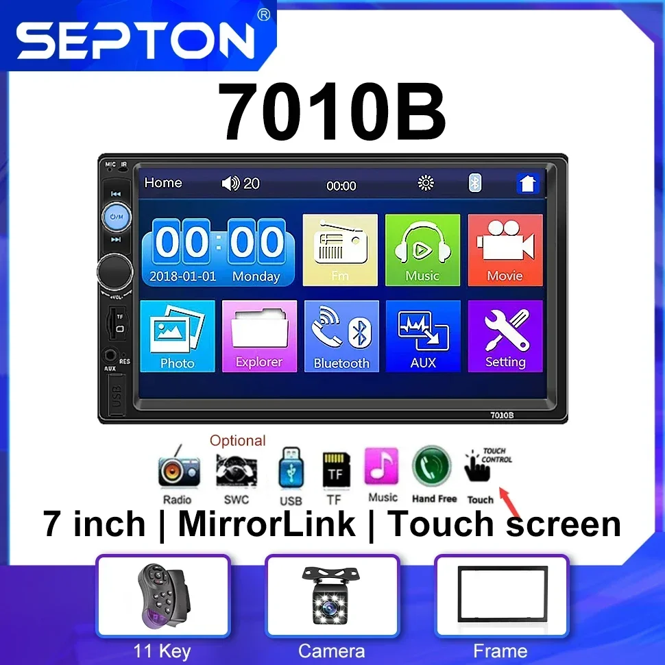 SEPTON 7 inch HD Touch Screen Multimedia Video Player 7010B For Universal Car MP5/BT/FM/SWC 2 Din Car Radio Stereo Automotive