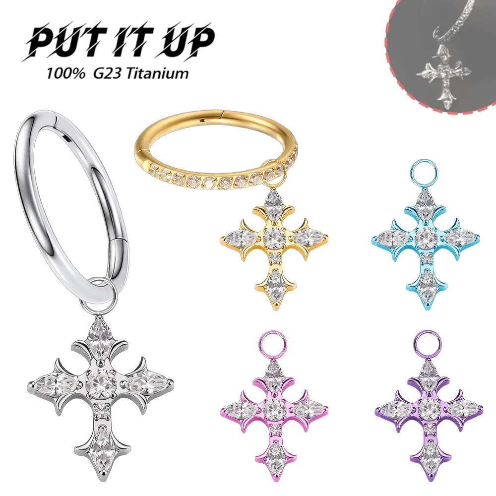 PUTITUP F136 aleación de titanio de lujo Cruz Zirconia colgante pendientes se puede comprar por separado joyería para Piercing corporal