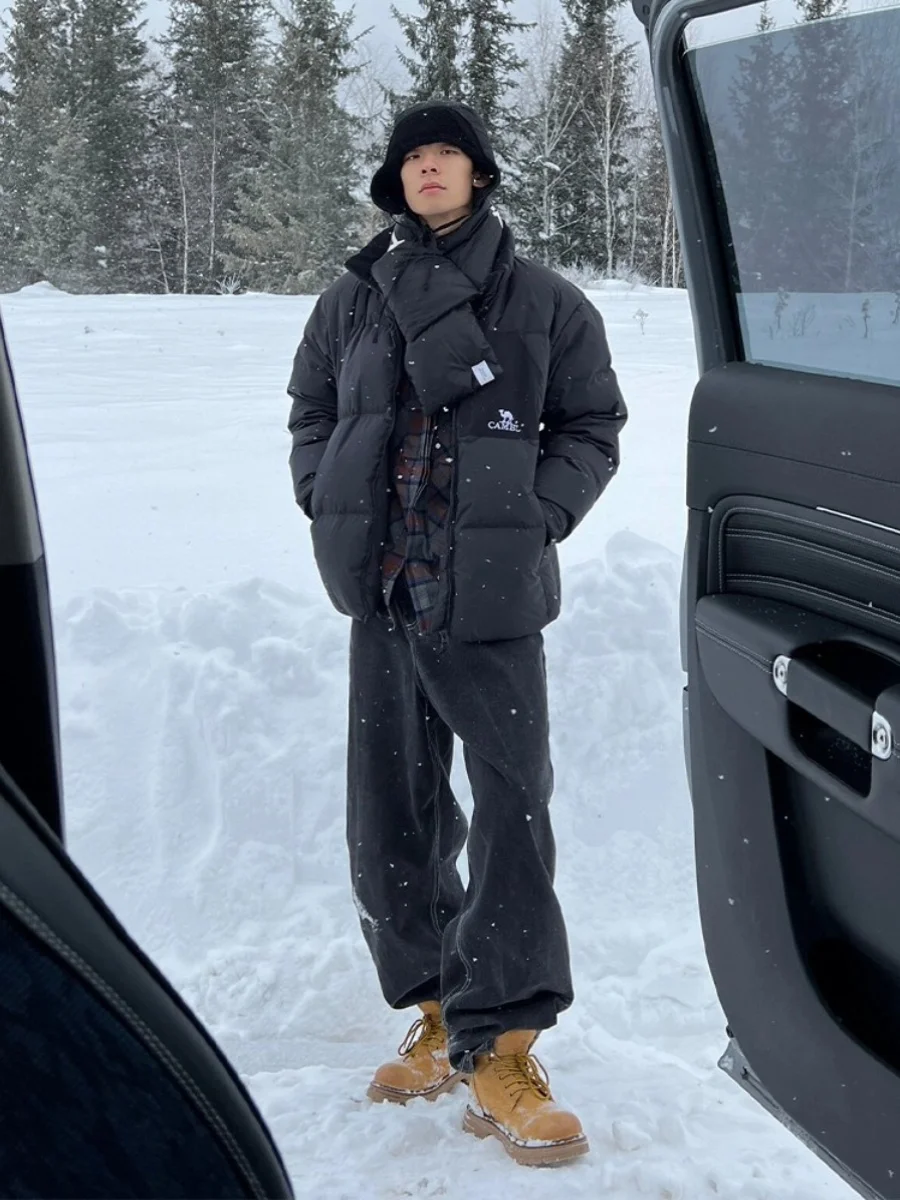 

Retro American Fleece Lined Straight Leg Jeans Thickened for Autumn Winter Wide Leg Pants with Boots Black Grey Youth ...