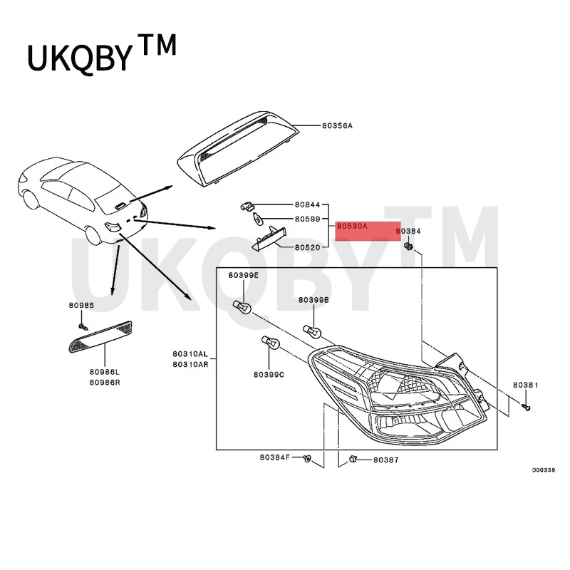 Car license plate lamp assembly 2011-Mit sub ishi rear license plate lamp license plate lampshade shell assembly with bulb