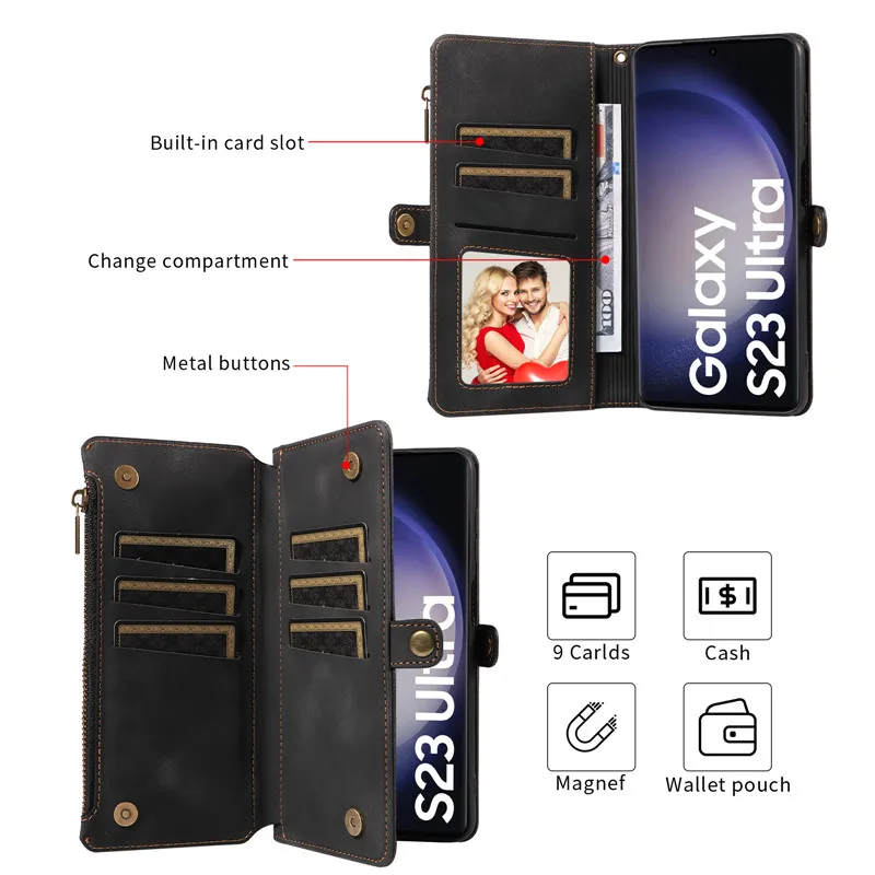 For Samsung Galaxy S25 S26 S24 S23 S22 S21 S20 FE Ultra PLUS A17 A54 A56 A55 A34 Case 5g Luxury Leather Flip Wallet Phone Bags