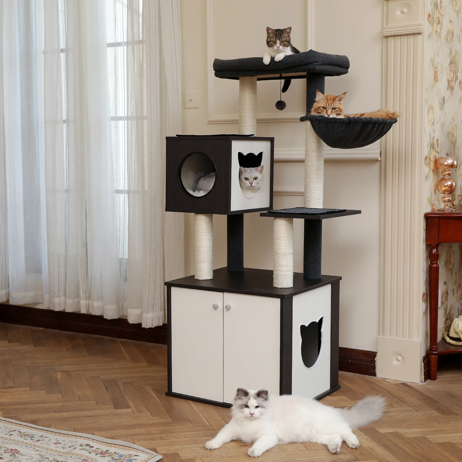 

Free Shipping Cat Tree Tall Cat Tower with Cat Condo Cozy Perch Bed Scratching Posts Cat Toys