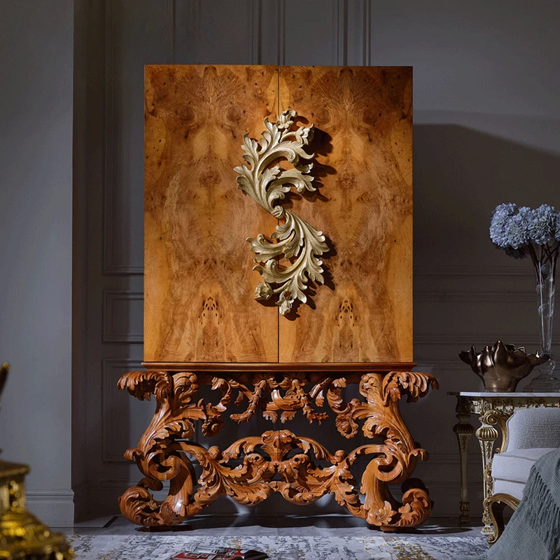 French court-style luxury storage cabinet, high-end solid wood carved wine cabinet, European classic