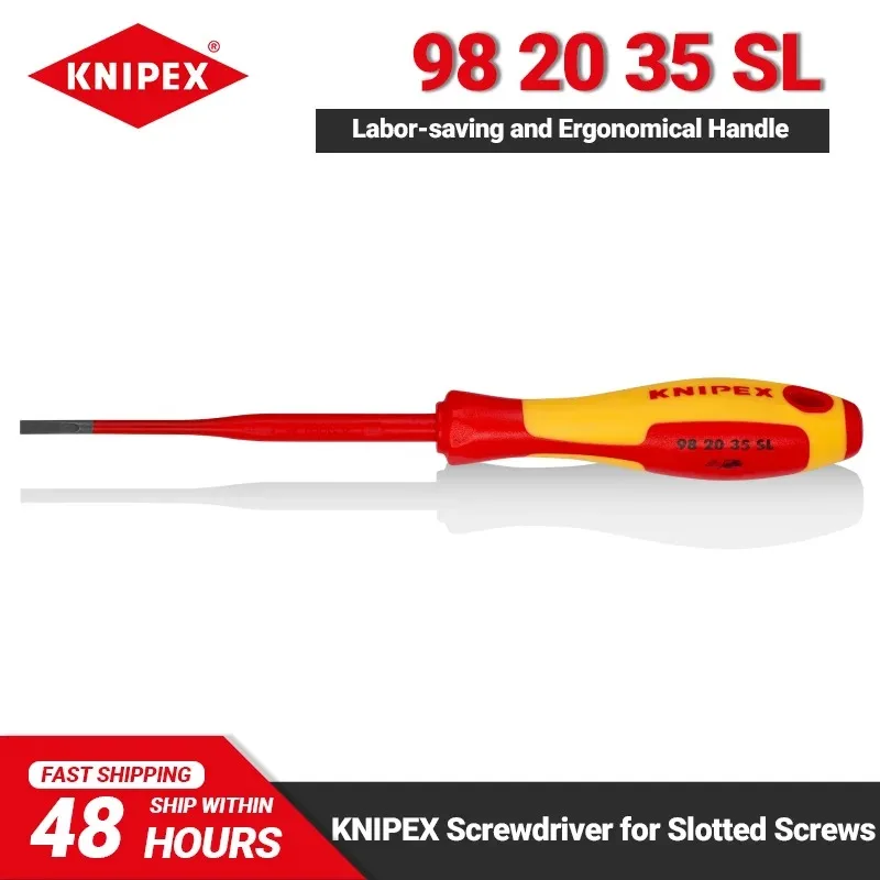 KNIPEX 98 20 35 SL Slim Screwdriver for Slotted Screws with Insulating Multi-component Handle 35Grams 1000V VDE-tested