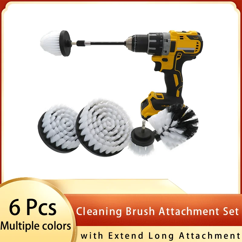 Cleaning Brush Attachment Set 6 Pcs Power Scrubber Brush with 1/4 Extend Long Attachment Drill Scrub for Clean Showers Tub