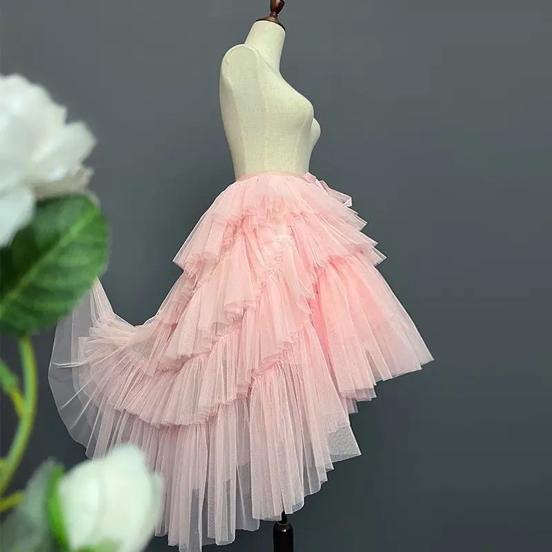 Sweet Lolita Asymmetrical Mesh Ball Gown Princess JSK Skirt Women Elegatn Stage Show Event Performance Party Skirts