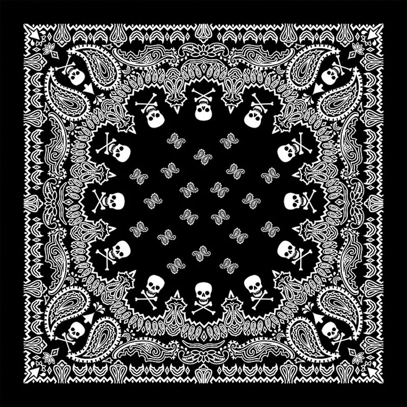 Bandana de caveira de seda gelo Hip Hop, cachecol quadrado Paisley preto e branco, bandana multifunções para homens e mulheres, novo, 58x58cm