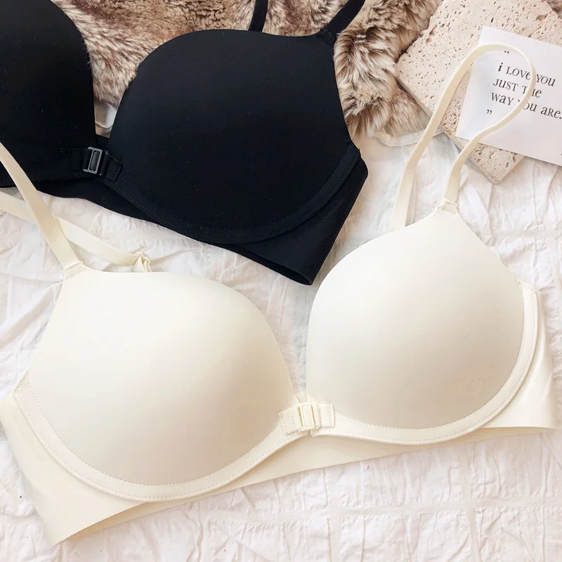 Simple front buckle push up lingerie without traces of non-steel ring on the thin under the thick bra glossy underwear