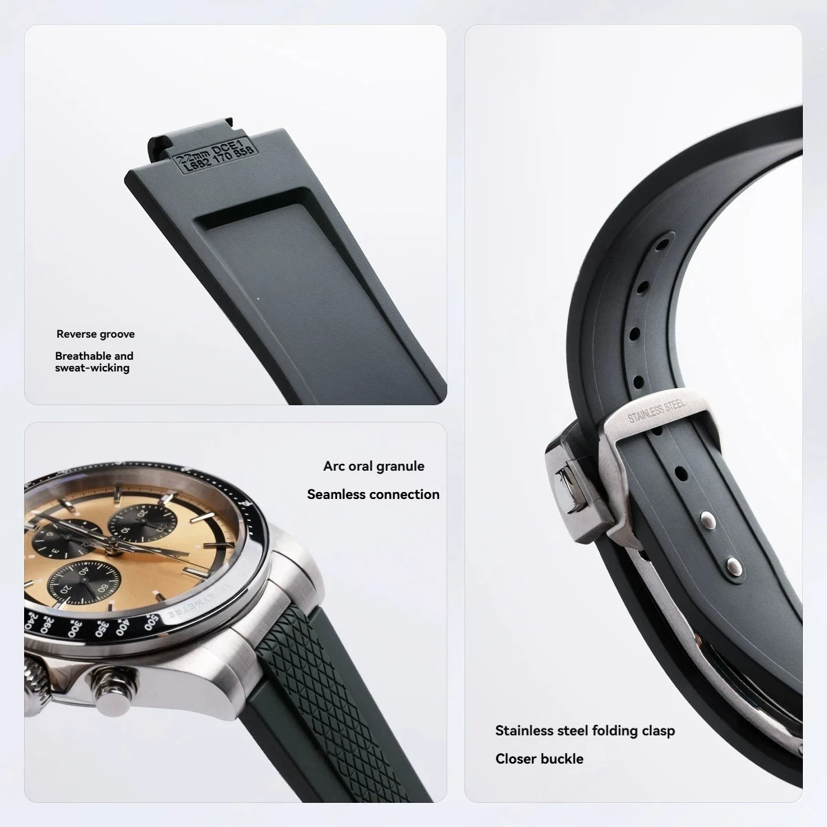 High Quality Fluorous Rubber Watch Strap With Metal Interface For Longines Hydroconquest L3 Conquest Sports Diving Watchband view 3
