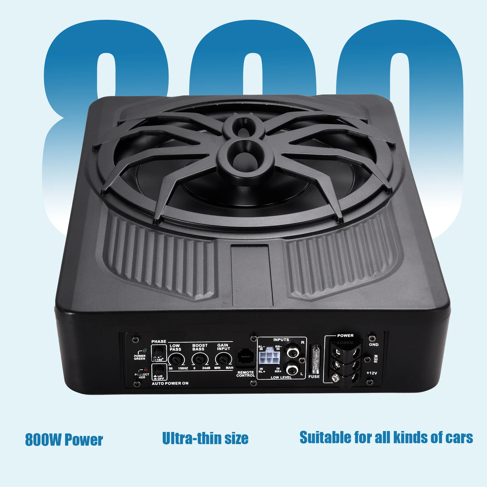 مضخم صوت للسيارة مقاس 10 بوصات مزود بإضاءة محيطة زرقاء - مضخم صوت نشط مدمج للشاحنات/المركبات المحدبة بالسيدين