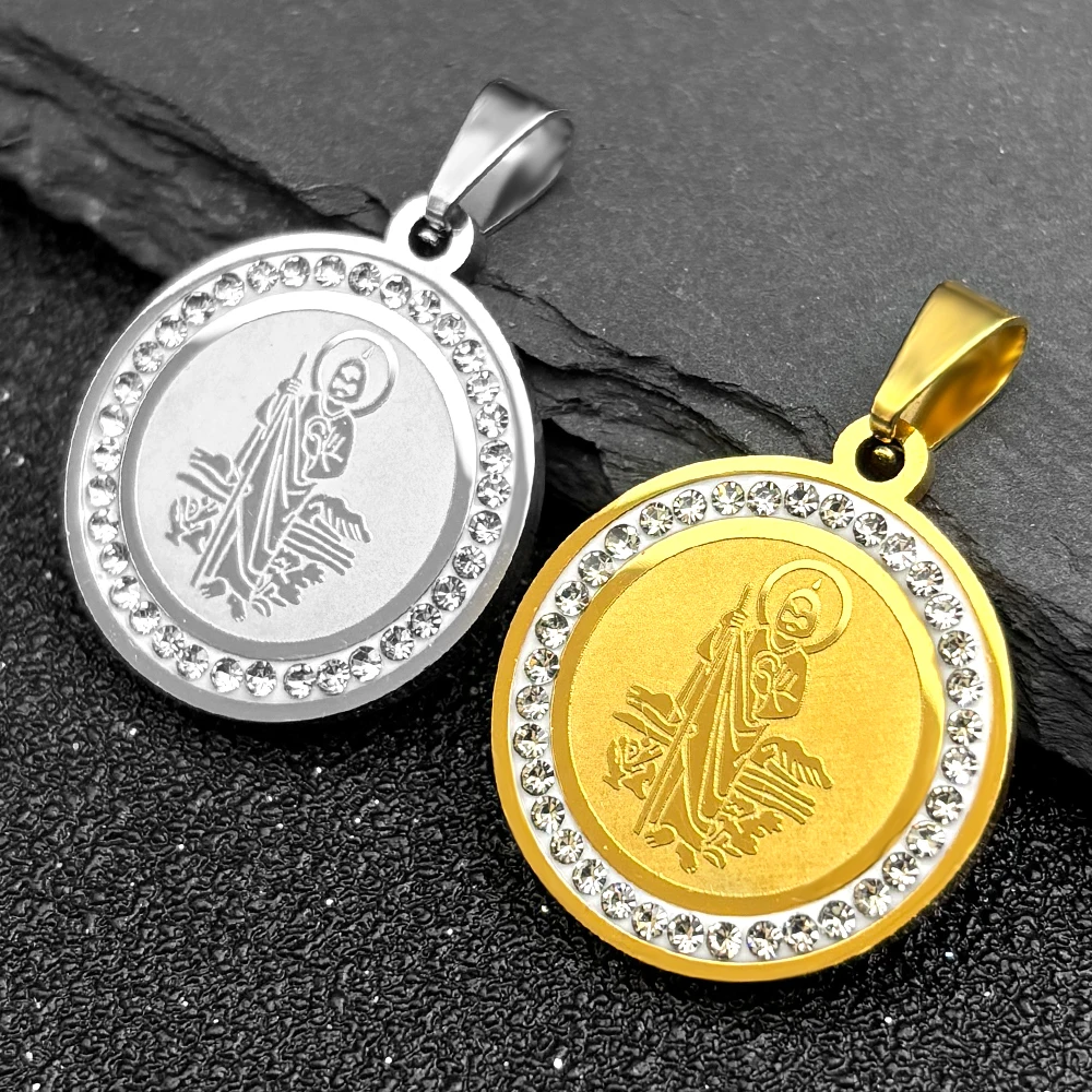 

3Pcs Catholic San Judas Medal Pendants For Women Men Stainless Steel Gold Color Saint Jude Faith Religion Charms Jewelry