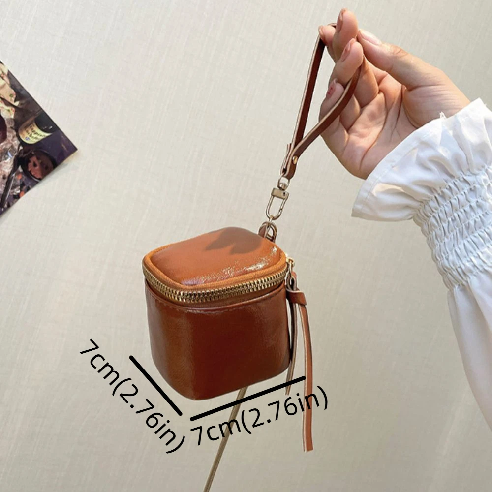 Koreanischen Stil Kleine Quadratische Geldbörse Leder Karten Schlüssel Hängenden Hals Brieftasche Einfarbig Lippenstift Kopfhörer Mini Lagerung Tasche