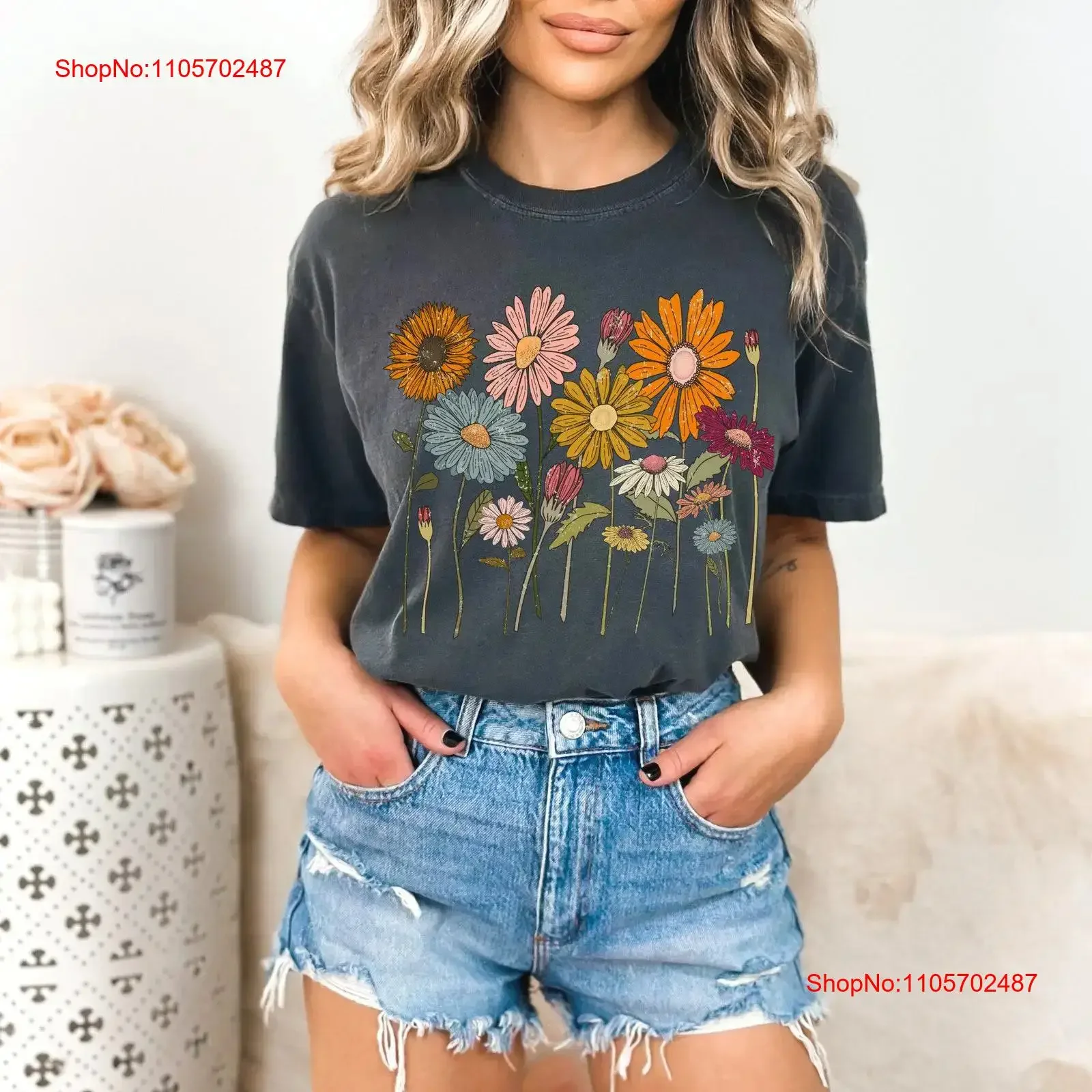 Cottagecore T Shirt Floral Botanical Clothing Cottage Core Apparel Retro Flower vintage Washed Casual fashion Soft