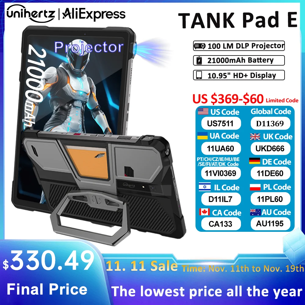 Unihertz 8849 TANK PAD E Robustes Tablet mit Projektor 21000 mAh 120 Hz IP68/IP69K 24 GB 512 GB 66 W 10,95 Zoll Tablet Android 14 4G