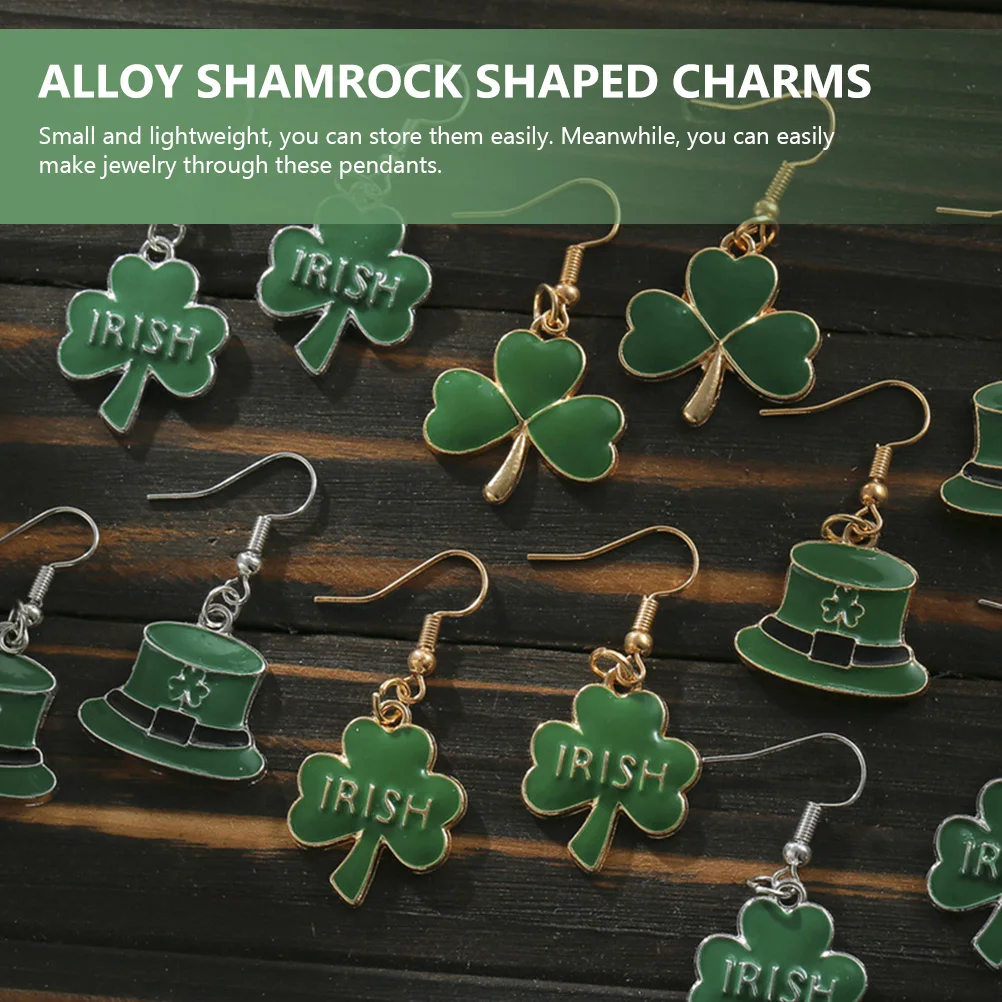 

20 Pcs Shamrock Hat Drip Pendant St Patricks Day Accessories Alloy Three Leaf Charms Dangle Beads Pendants