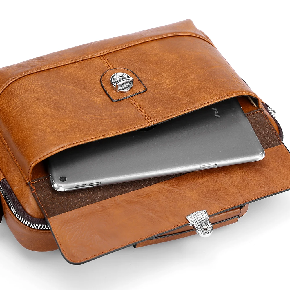 European and American Retro Men's High-quality Business Briefcase Solid Color Large Capacity PU Shoulder Crossbody Bag