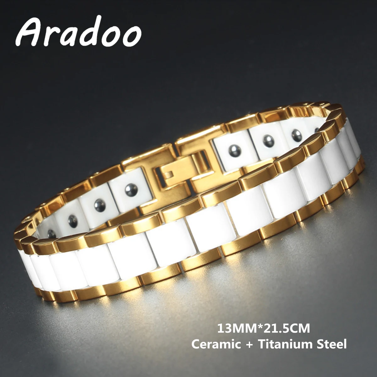 Titanium Steel White Ceramic Magnetic Slimming Therapy Bracelet Anion Anti-Radiation Adjustable Bracelet