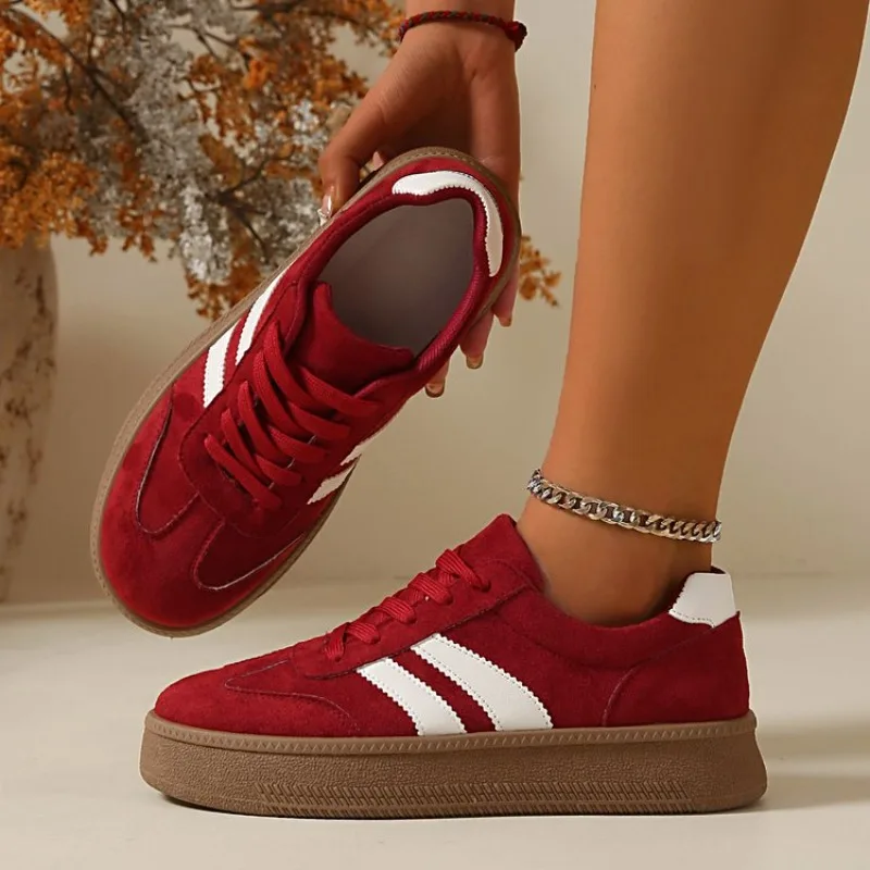 Damen-Sneaker aus Wildleder mit dicker Sohle, rutschfest, atmungsaktiv, zum Schnüren, Low-Top, All-Match, für den täglichen Gebrauch, Outdoor, Freizeit, Wanderschuhe – Detail 7