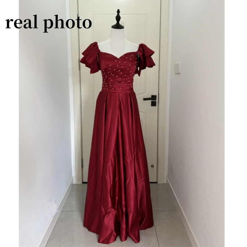 Vestido Formal De lujo sin mangas para mujer, cuello en V sencillo con traje De Noche, color rojo vino, clásico, elegante, largo hasta el suelo