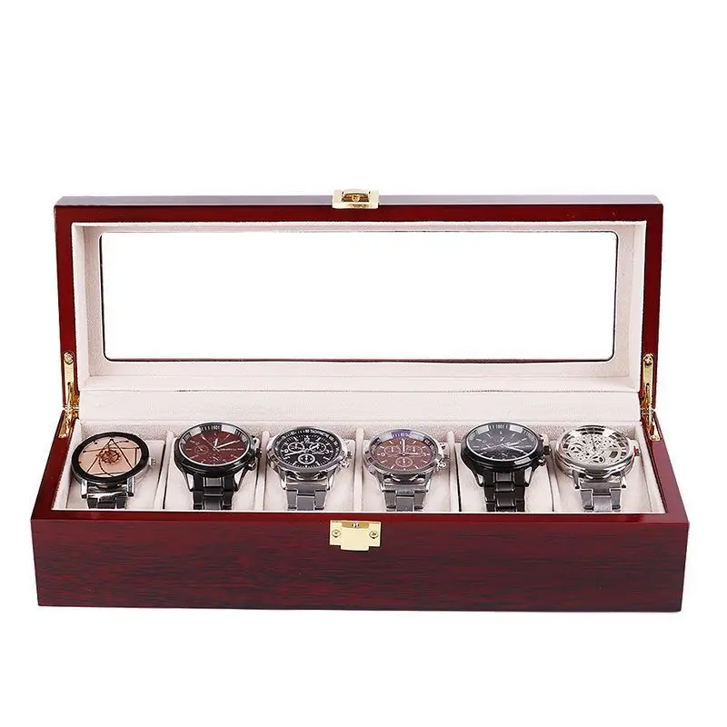 New 2/3/5/6/10/12 Slots Wood Watch Display Box Light Red Watch Boxes Case Mechancal Watch Storage Organizer Jewelry Gift Holder