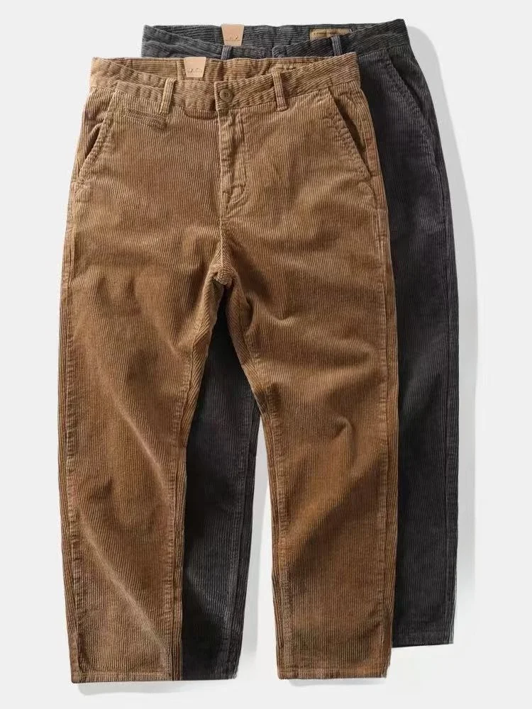 

Warm Corduroy Straight Leg Casual Pants Men's Autumn Winter Tapered Slim Fit Faionable All-Match Velvet Long Trousers