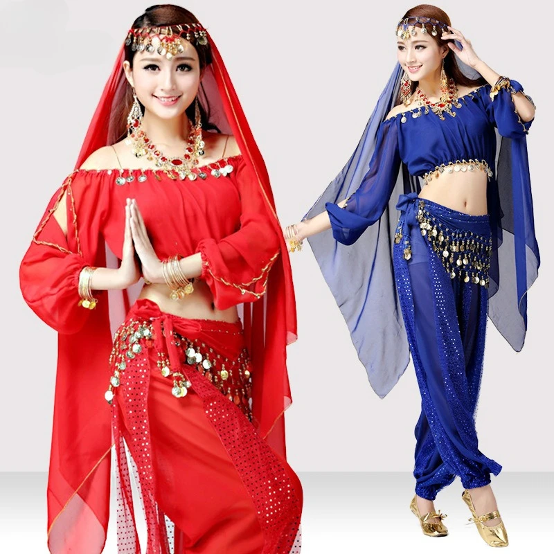 

Одежда для танца живота по индивидуальному заказу, одежда для индийских танцев, с длинными рукавами, костюмы для фестиваля Синьцзяна, сценические штаны, женские комплекты