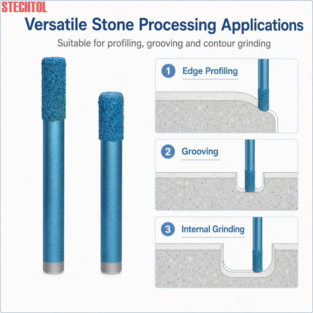5pc 12mm Flat Bottom Emery Diamond Stone Cutting Tools Straight CNC Router Bits End Milling Cutter Set Engraving Slotting Marble
