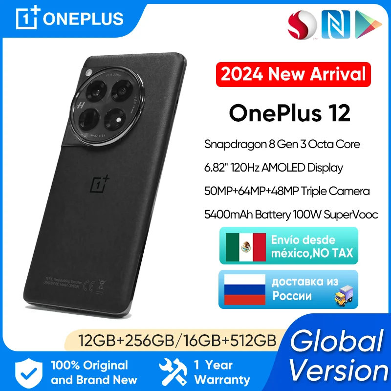 OnePlus 12 Global Version 16GB 512GB Snapdragon 8 Gen 3 6.82 ''2K 120Hz AMOLED-scherm 100W SuperVooc Charge voor One Plus