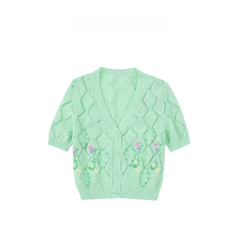 

Faionable V-Ne ort Sve Knitwear Women's Summer New Sle Versatile Clothing Commute Sle Pure Color Button up Cardigan