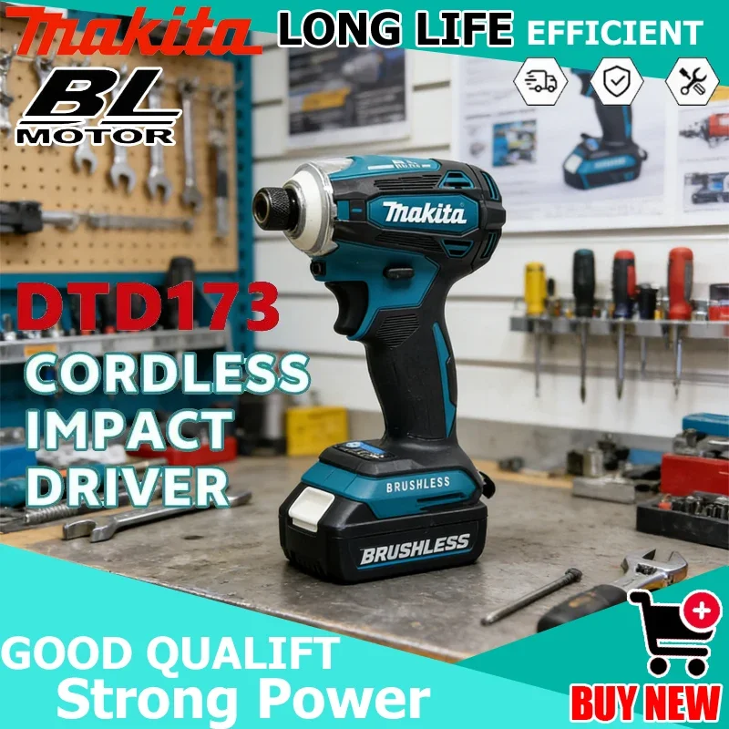 

Аккумуляторный ударный шуруповерт Makita DTD173 18В, 180Нм, с бесщеточным двигателем, электрическая дрель для дерева/болтов/Т-образного режима, беспроводная дрель для дома