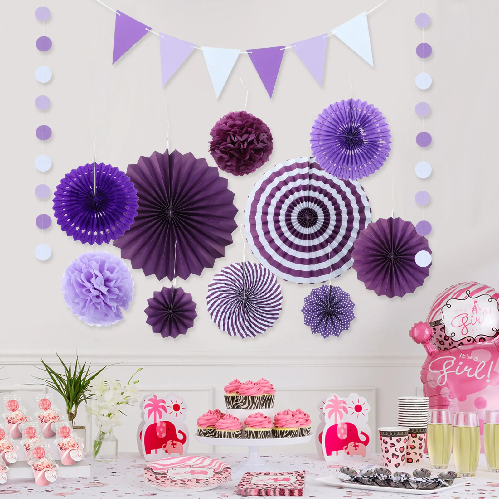 

Набор бумажных вееров-цветов для декора: романтический подвесной баннер, многоразовые украшения для свадьбы, дня рождения, праздников