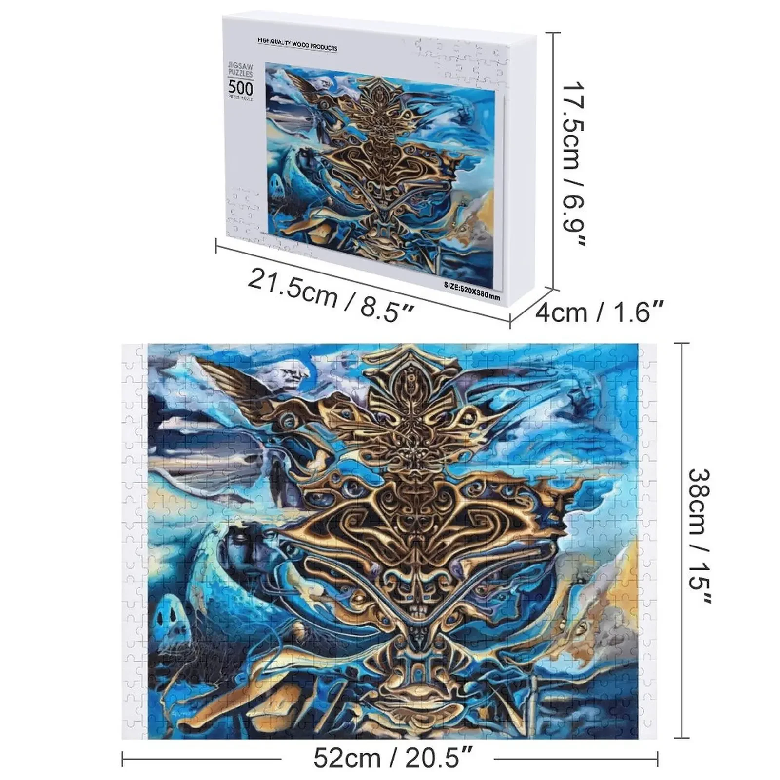 タンとブルーのシンメトリージグソーパズル カスタムネーム木製ジグソー 大人用木製パズル