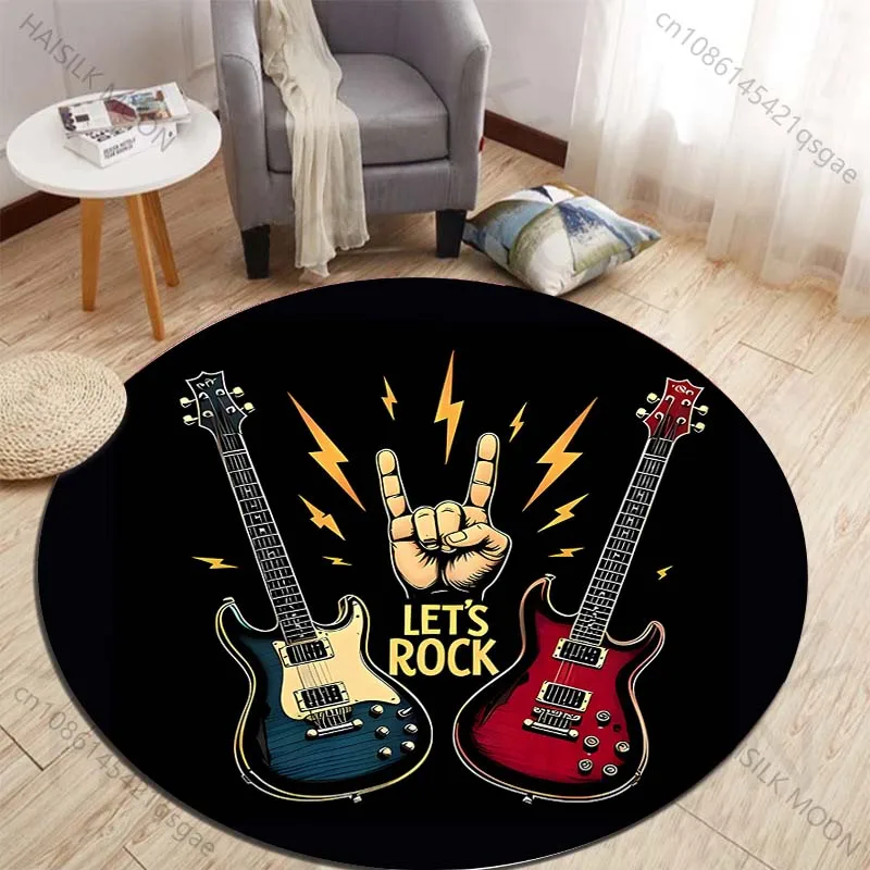 Dreamy Rock Guitars and Iconic Gesture Printed round carpet living room sofa table carpet large pet mat soft round carpet