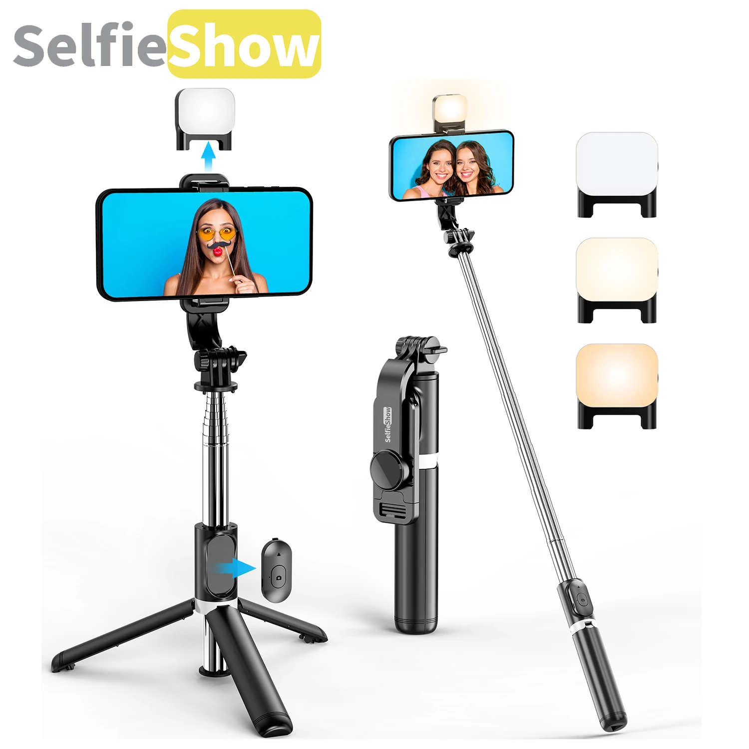 Selfieshow Q02s 1045mm Fill Light Bluetooth Tripod Selfie Stick Foldable Portable Stand Tripe Stabilizer for Huawei Android iOS