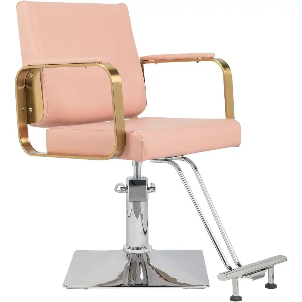 Pink Barber Chair Reclining Salon Chair Hydraulic Stylist Chair Waterproof Scratch-Resistant Adjustable Footrest 360° Rotation