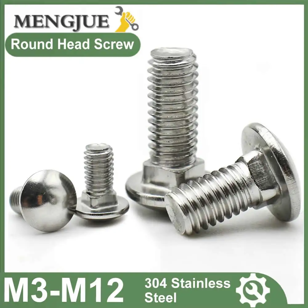 Image of 2–30 Stück Schlittschrauben aus Edelstahl 304, M3, M4, M5, M6, M8, M10, M12 – Rundkopf-Maschinenschrauben mit quadratischem Hals für Regale und Möbel