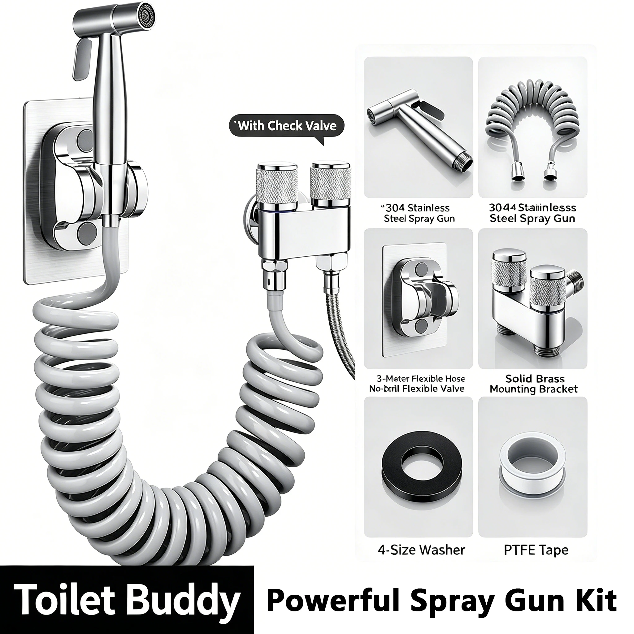Black Handheld Toilet Bidet Sprayer Multi-Functional Bathroom Spray Gun for Feminine Wash Toilet Cleaning Pet Shower Wall Mount view 2