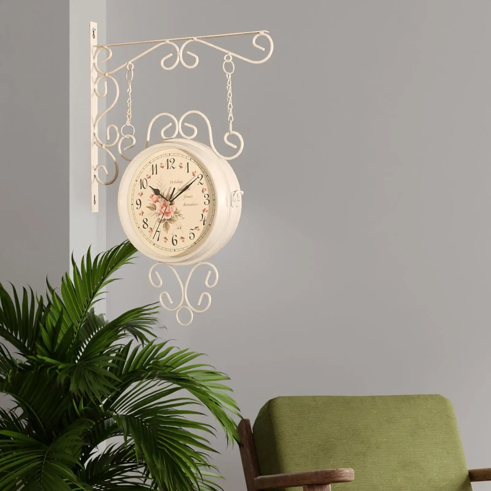 Double Side Wall Clock Station Clock Wall Decoration Quiet 8 inch Antique Design