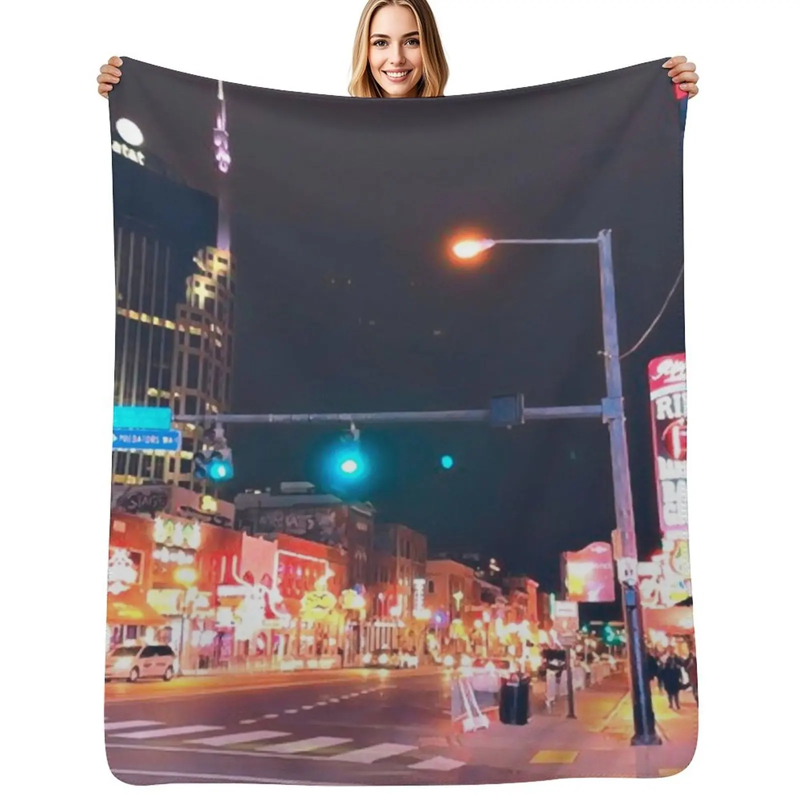 

Nashville at Night Throw Blanket heavy to sleep Hairy Flannel Fabric warm winter Blankets