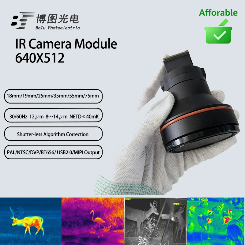 640X512 IR Camera Module Infiray Thermal 30/60Hz 12μm 8~14μm NETD40mK Shutterless Algorithm Correction PAL/NTSC/DVP/BT656/USB