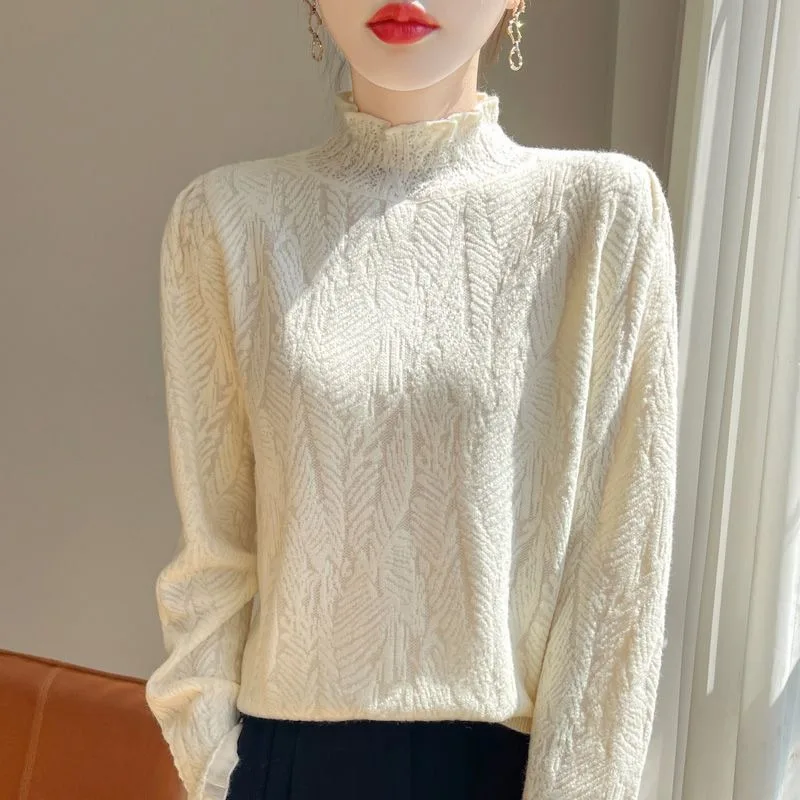 

Кардиган, кружевной модный низ, новый утолщенный вязаный свитер на осень и зиму, водолазка с длинными рукавами, топ