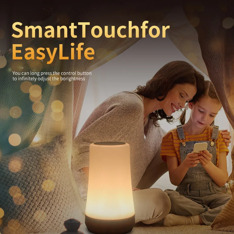 Portable Night Light for Camping Bedside Colorful Changing Touch Dimmable Lamp RGB Remote USB Rechargeable Table Night Light