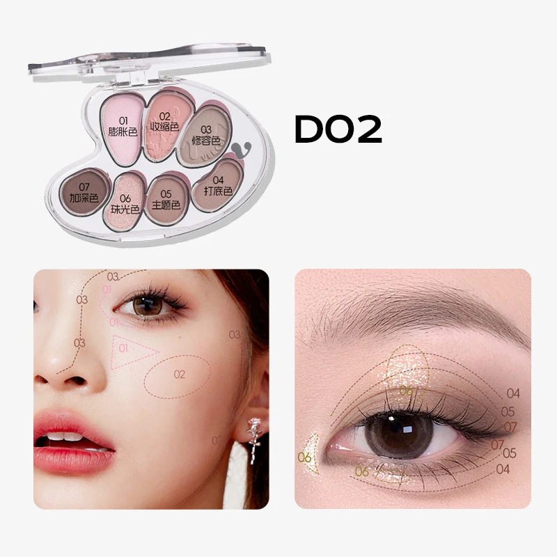 VEECCI Paleta de sombras de 7 cores, blush, destaque, tudo em um, de longa duração, sem manchas, à prova d'água, fosco, brilho, veludo, maquiagem aquosa