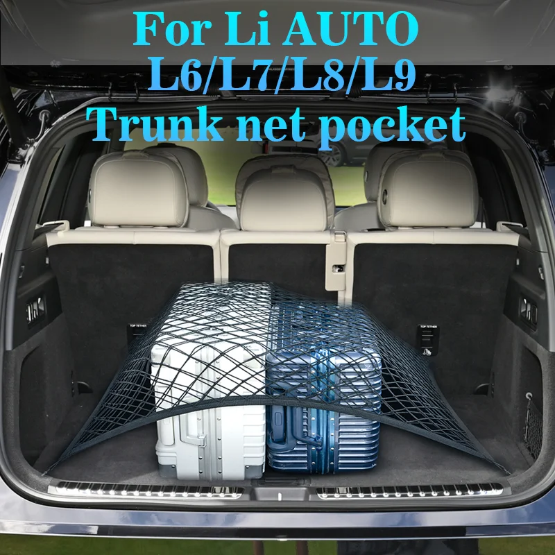 For LI AUTO L6/L7/L8/L9 Mesh Pocket,  LI XIANG Trunk Mesh Pocket, Fixed Car Built-in Bag, Storage Mesh Black