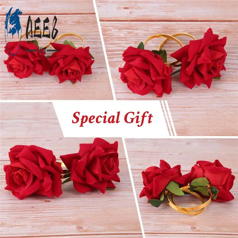 

AEE8-10Pcs Red Rose Shape Towel Buckle Napkin Ring Wedding Party Valentine's Day Hotel Table Decor Napkin Holder
