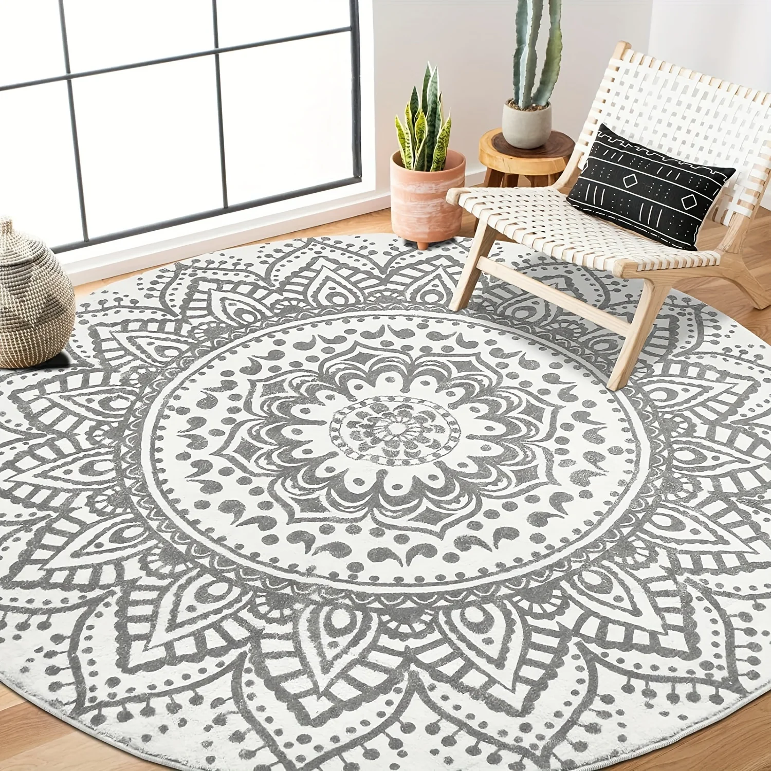 

Round Bohemian Floral Pattern Area Mat 8mm Thick Faux Cashmere Non-Slip Washable Soft and Stylish for Living Room Bedroom