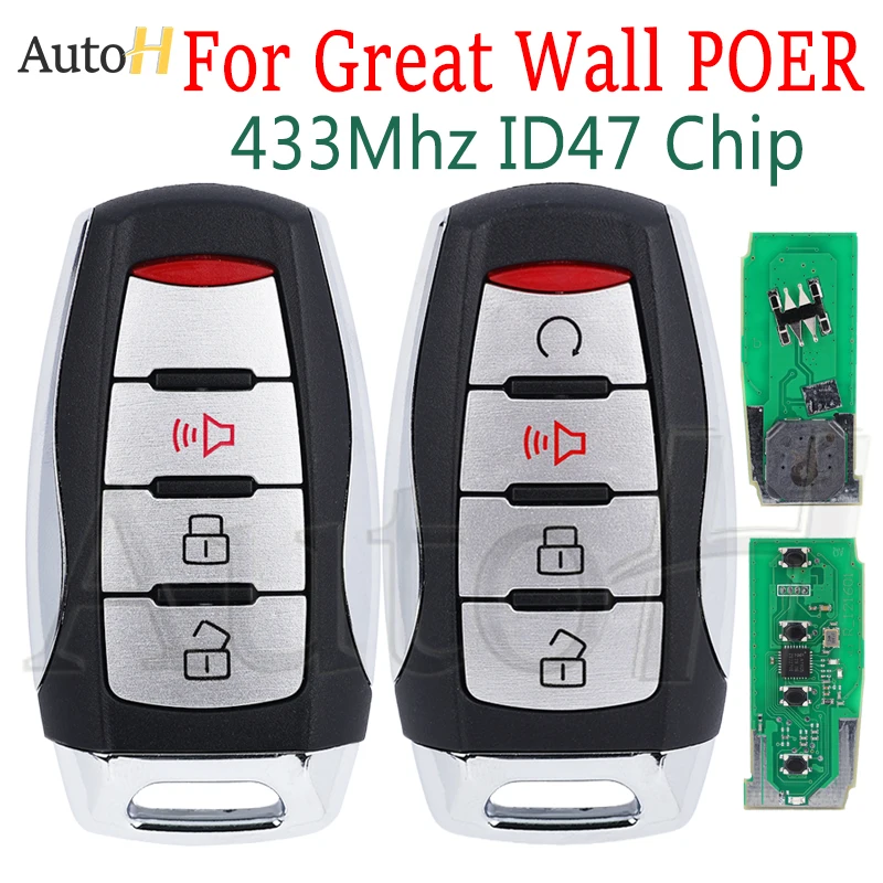 Auto Smart Control Key 433Mhz for Great Wall Haval Pao POER GWM Haval Pickup Truck P Series ID47 Chip 3/4 Buttons Remote Car Key