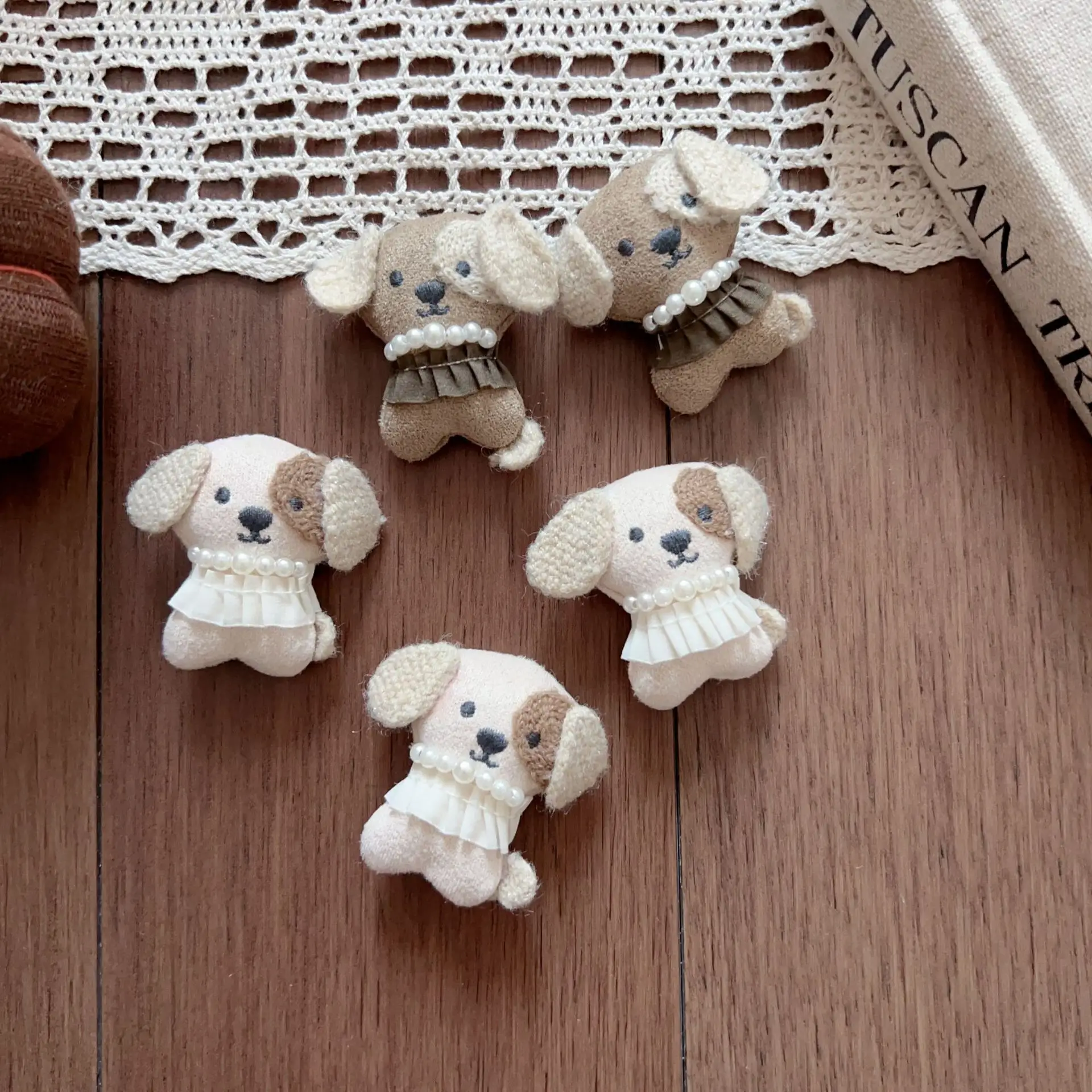 DIY Fabric Pearl Dog Brooch Pin Hair Clip Keychain Bag Hanger for Kids Shoes Socks Bag Hat Clothing Decoration Kit High Quality