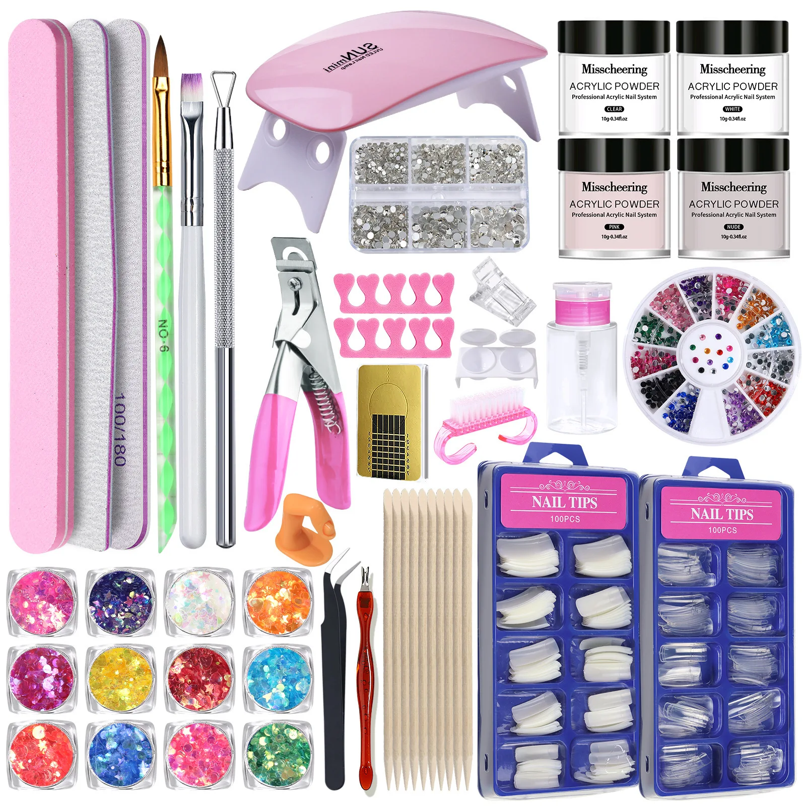 

Полный набор для ногтей УФ-лампа с набором кристаллической пудры — профессиональные инструменты для дизайна ногтей, аксессуары для дизайна «сделай сам» и салонов